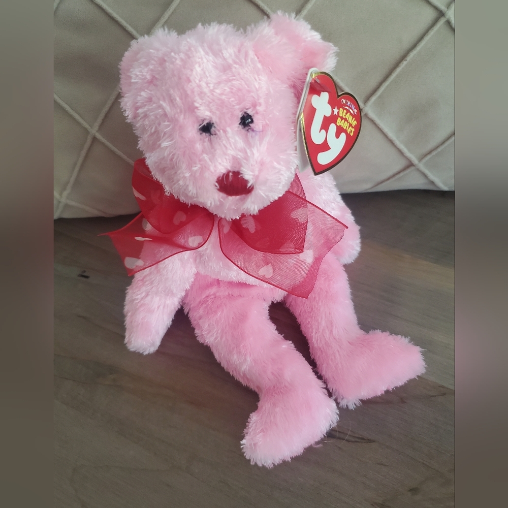 NWT Ty Beanie Baby "My Sweet" Pink Plush Bear with Red Bow